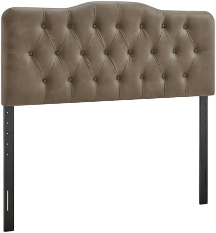 Modway Annabel Faux Leather Adjustable King Headboard in Mushroom - Padded Vegan Leather Headboard with 7 Height-Adjustable Positions