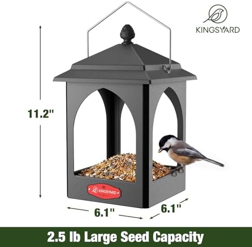 Kingsyard Hanging Platform Bird Feeder for Outdoors, Rain-Resistant Roof
