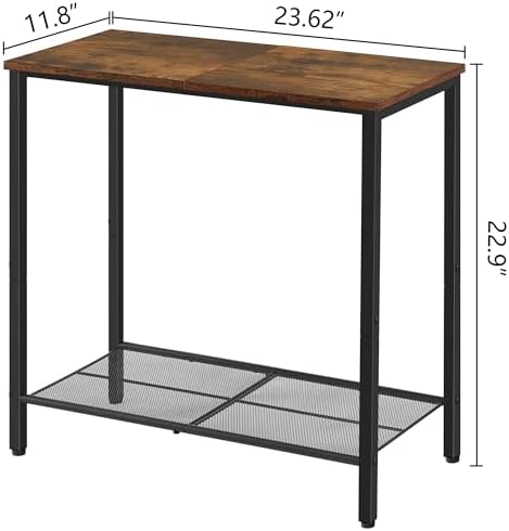 Hoctieon 2 Tier End Table, Sofa Side Table, Narrow Side Table with Storage, Slim Nightstand for Small Spaces, Metal Frame, for Living Room, Bedroom, Sofa Couch, Hall, Rustic Brown