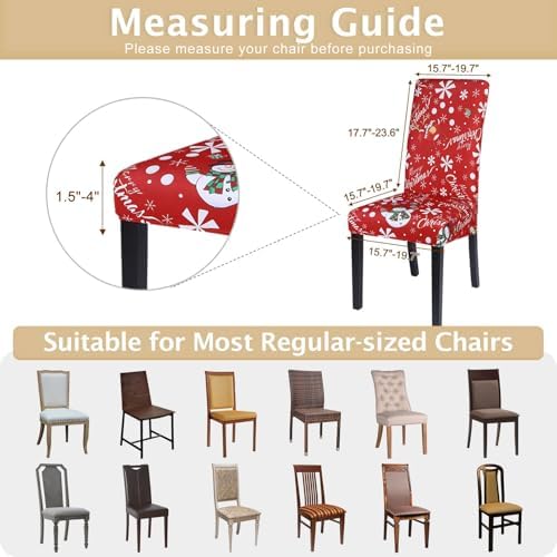 SearchI Christmas Chair Covers Set of 6, Stretch Xmas Kitchen Chair Cover Removable Washable Holiday Parsons Chair Slipcovers for Dining Room, Christmas Decoration, Ceremony(Snowman+Snowflake)