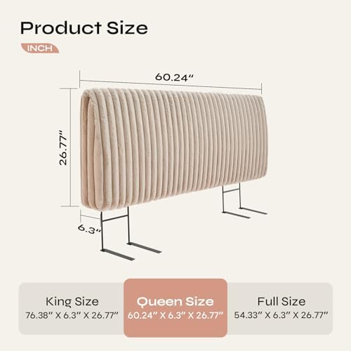 Pinmoco 4.7" Upholstered Modern Headboard for Queen Size Bed, Height Adjustable and Ergonomic Headboard, Easy Assemble, Sturdy and Durable, Faux Rabbit Fur, Light Camel