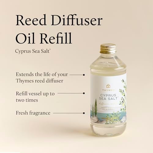 Thymes Reed Diffuser Oil Refill – Fragrance Oil for Diffuser Refill – Flameless Home Fragrance Products – Home Luxury Scents with Notes of Rosemary, Sage, & Amalfi Lemon (Cyprus Sea Salt, 7.75 fl oz)