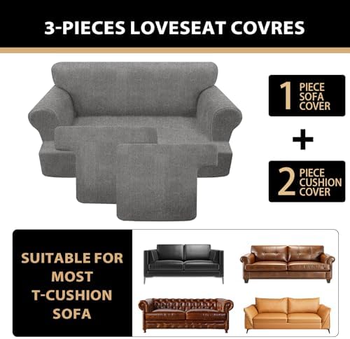 Sofa Covers 3 Piece T Cushion Sofa Slipcovers, Stretch Couch Cover with 2 Individual T Cushion Covers, Machine Washable Furniture Protector for Living Room(Light Gray, 2 Cushions)