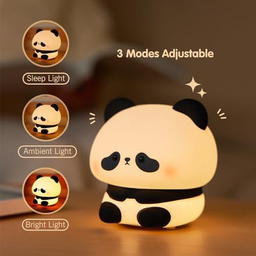 VTIGER Panda Night Light, LED Squishy Cute Lamp, Night Light for Kids, Silicone Panda Light, Dimmable Girls Baby Bedroom Nightlight, Rechargeable Touch Lamp for Breastfeeding Nursery Decor (TT)