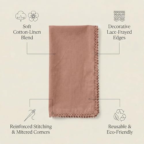 ACCENTHOME Blush Cloth Napkins Set of 12 18x18 inch Cotton Linen Dinner Napkins - Washable Soft Premium Hotel Quality Reusable Napkins Perfect Table Napkins for Family Dinners, Weddings & Everyday Use
