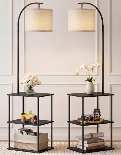 Floor Lamp with Table 2-Pack, Nightstands End Side Table for Living Room