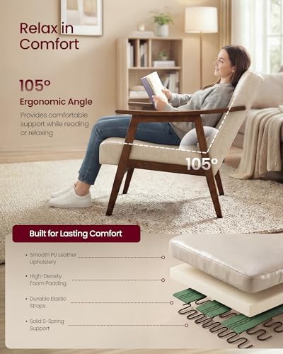 VASAGLE Accent Chair, PU Leather Armchair, Button Tufted, Thick Cushion