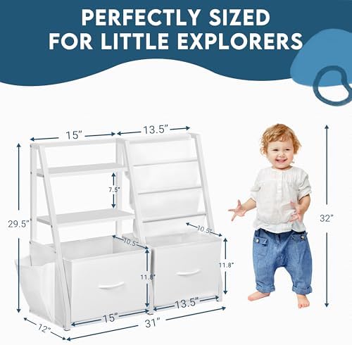 LOFTEY Kids Bookshelf and Toy Storage, Toy Box with Bookshelf, White