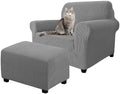 2 Piece Stretch Chair and Ottoman Cover Set, Jacquard Accent Armchair and Foot Stool Slip Cover, Non-Slip Slipcover for Chair with Footrest (Light Gray,2 Pieces Set)