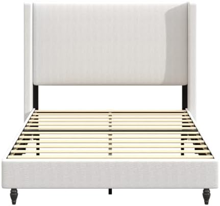 Queen 54" Tall Headboard Wingback Upholstered Bed Frame Beige