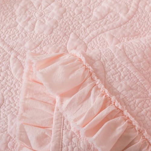 Brandream Pink Ruffled Quilted Throw Blanket Cotton 47 X 60 Chic Throw