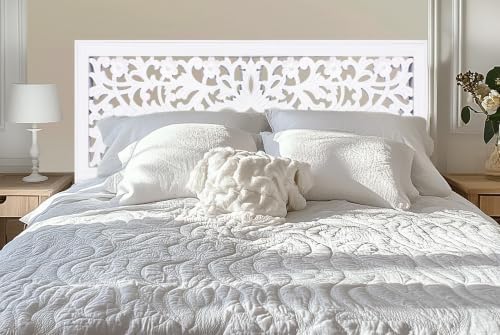 COTTON CRAFT Solid Wood Sturdy Queen Headboard - Rustic White