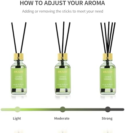 Airkeep Reed Diffuser Set, 3.38 fl oz (100 ml) - Cirtus Verbena Oil Diffusers with 8 Reed Sticks, Home Fragrance Reed Diffuser for Bathroom Shelf Decor