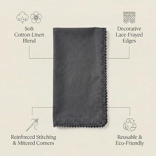 ACCENTHOME Grey Cloth Napkins Set of 12 18x18 inch Cotton Dinner Napkins - Washable Soft Premium Hotel Quality Reusable Napkins Perfect Table Napkins for Family Dinners, Weddings & Everyday Use