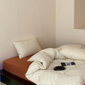 Polka Dot Full Duvet Cover, 3 Piece 100% Cotton Jersey Knit Beige Comforter Cover, Soft Vintage Aesthetic Minimalist Bedding Set with Zipper & Corner Ties