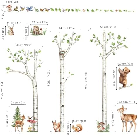 decalmile White Birch Tree Woodland Animals Bear Wall Decals Stickers (XL)