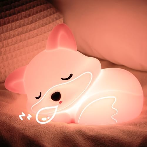YuanDian Fox Night Light for Girls, Squishy Fox Silicone Lamp Novelty Gifts, Rechargeable Dimmable Timer Bedside Touch Nightlight for Breastfeeding Toddler Baby Kids