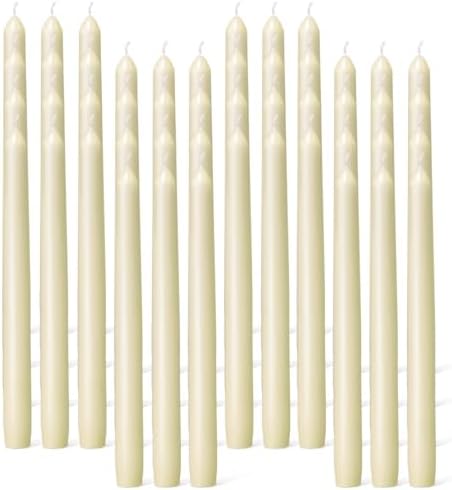 Everymoment Ivory Taper Candles - 48 Pack 10 Inch Candlesticks - Dripless & Smokeless Tapered Candle 8 Hours Unscented Cream Candle Sticks - Perfect for Wedding Holiday Dinner Party Home Decor