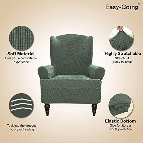 Easy-Going Stretch Wingback Chair Sofa Slipcover Greyish Green