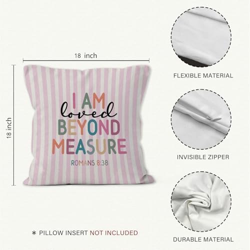 Boho Inspirational Christian Nursery Throw Pillow Cover 18x18, Religious Bible Verse Decorative Pillow Covers for Kids Girls Room Bedroom Playroom, Pink Striped Accent Pillows Cover Pillowcases