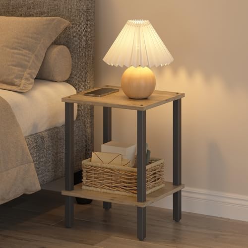 TUTOTAK End Table, Set of 2, Side Table, Nightstand, 2-Tier Storage Shelf