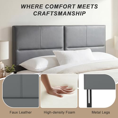 HAOBO Home Upholstered King Headboard Only, Modern Faux Leather Panel Gray