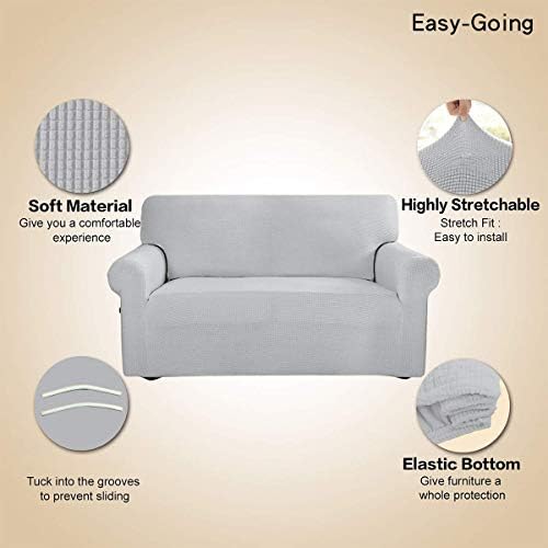Easy-Going Stretch Loveseat Couch Covers Washable Silver Gray