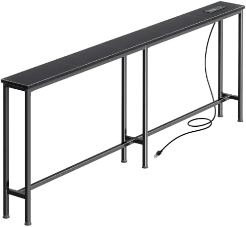 Huuger 63 Inch Console Table, Skinny Sofa Table with Charging Station