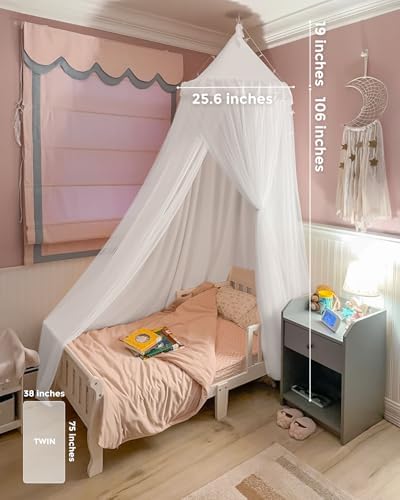 little dove Bed Canopy for Girls with Star Lights, 25.6''x 106'', White