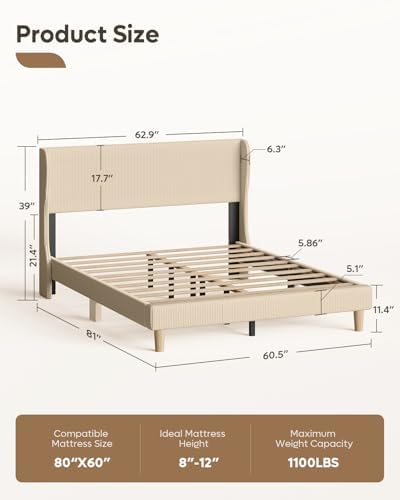 Bestier Queen Bed Frame with Wingback Headboard,Upholstered,Taque