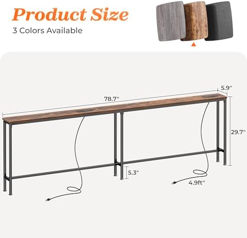 SUPERJARE 79 Inch Sofa Table with 2 Power Outlets and USB-C Ports