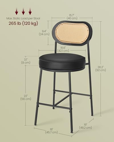 VASAGLE Counter Height Bar Stools Set of 2, PU Leather, 25.1-Inch