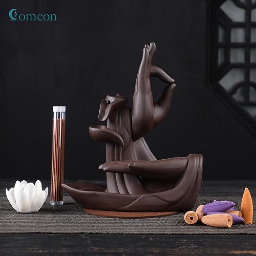 Comeon Backflow Incense Holder Burner Handmade Ceramic Lotus