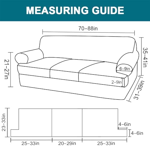 Turquoize 4 Piece T Cushion Sofa Slipcovers Stretch Couch Cover Furniture Covers with 3 Individual T Cushion Covers, Machine Washable (3 Cushion Sofa, Gray)