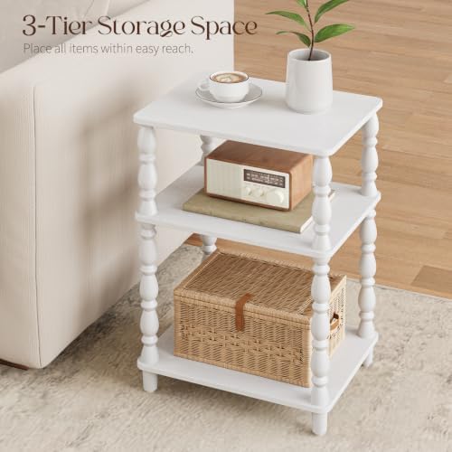 Yoobure Small Side Table - White End Tables Living Room with Spindle Legs