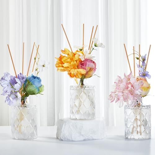 Chloefu Lan Amber Reéd diffuser, 6.7 oz Natural Essential Scented Oil, Pink Yellow and White Flowers Reéd Diffuser Sticks, Bathroom, Home & Office Decor, Preppy Room Decor, Amber Diffuser Oil Gift Set