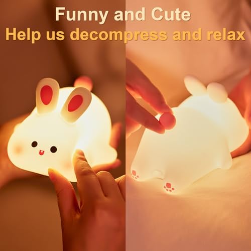 Big Face Rabbit Silicone Night Light for Kids,Cute Animal Lamp, Easter Rabbit,Gifts Dimmable Light up Bunny, Nursery Night lamp,Rechargeable Bunny Nightlight, Bedside Lamp for Breastfeeding