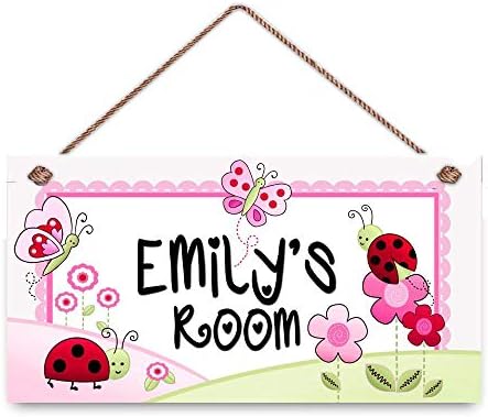 Personalized Name Pink Love Bugs Girls Bedroom Baby Nursery Door Wood Plaque Hanging Wall Art Decor Gift