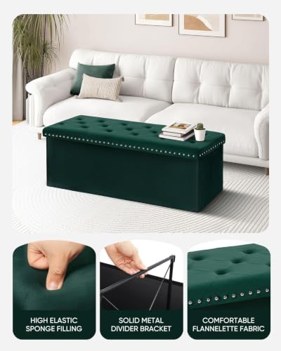 B FSOBEIIALEO Storage Ottoman Bench, 43" Velvet Ottoman With Storage, Green