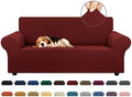KEKUOU Stretch Loveseat Couch Cover, 2 Cushion Couch Slipcover,Dark Red