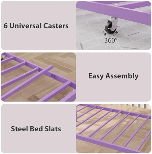 GarveeHome Twin Daybed with Trundle, Metal Sofa Bed Frame with Steel Slat Support, Twin Size Space-Saving Furniture for Living Room, Bedroom, Love Heart Design, No Box Spring Needed, Purple