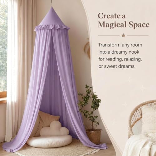 Bed Canopy for Girls, Princess Crib Canopy for Nursery, Dreamy Soft Hanging Canopy for Toddler Bed, Twin & Full Size, Kids Bed Canopy for Girls Room Decor & Reading Nook, Lavender