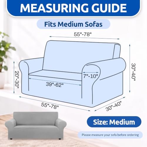 KEKUOU Stretch Loveseat Couch Cover, 2 Cushion Couch Slipcover,Silver