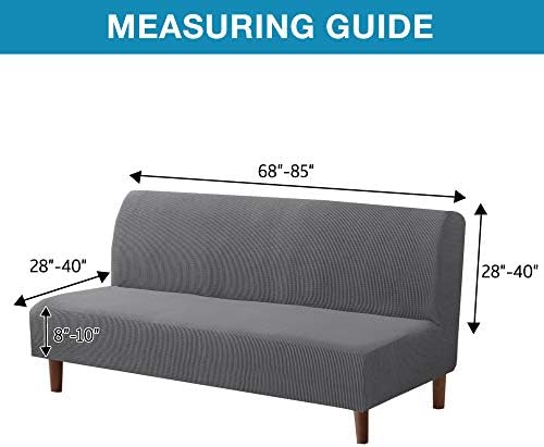Flamingo P Stretch Armless Futon Covers Full Queen Futon Couch Covers Slipcover Futon Sofa Cover Futon Bed Cover Furniture Protector Covers with Elastic Bottom, Checked Pattern Jacquard, Charcoal Gray