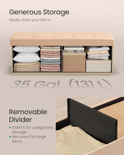 SONGMICS 43.3 Inches Folding Storage Ottoman Bench, Load 660 lb