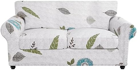 SearchI Stretch Sofa Cover Printed Couch Cover, Floral Pattern 3 Pieces Loveseat Slipcover with 2 Separate Cushion Cover, Washable Furniture Protector for Living Room(Loveseat, Autumn Leaves)