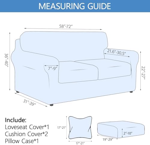 Stretch Printed Sofa Cover Couch Covers, 4-PieceLoveseat Slipcovers with 2 Separate Cushion Cover & 1 Pillow Case, Washable Soft Spandex Furniture Protector for Living Room(Loveseat, Flower)