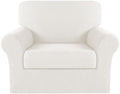 Turquoize 2 Piece Chair Covers Armchair Covers for Living Room Stretch Armchair Slipcovers Soft Chair Cover with Arms Feature Thick Jacquard Fabric, Machine Washable (Chair, Porcelain White)