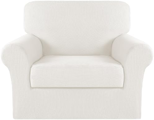 Turquoize 2 Piece Chair Covers Armchair Covers for Living Room Stretch Armchair Slipcovers Soft Chair Cover with Arms Feature Thick Jacquard Fabric, Machine Washable (Chair, Porcelain White)