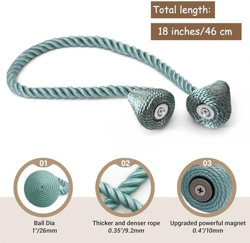 Hion Magnetic Curtain Tiebacks Blue 2pcs, Curtain Holdbacks Hooks Holders